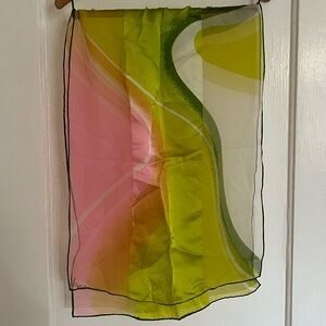 Gorgeous Silk Oblong Vera Neumann Scarf Green and Pink Excellent Condition Rare